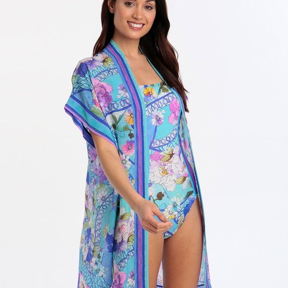 GOTTEX $298 100% Silk Samosir Belted Kimono Cover-up S - Picture 5 of 6